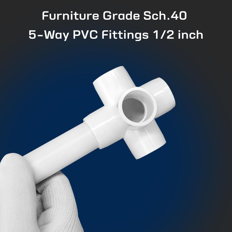 letsFix 1/2" PVC Fittings 5 Way (10-Pack) Furniture Grade, Elbow Connector, Heavy Duty for DIY Furniture, Frames, UV Resistant - Compatible with 1/2" Schedule 40 PVC Pipesâ€Œ - Image 5